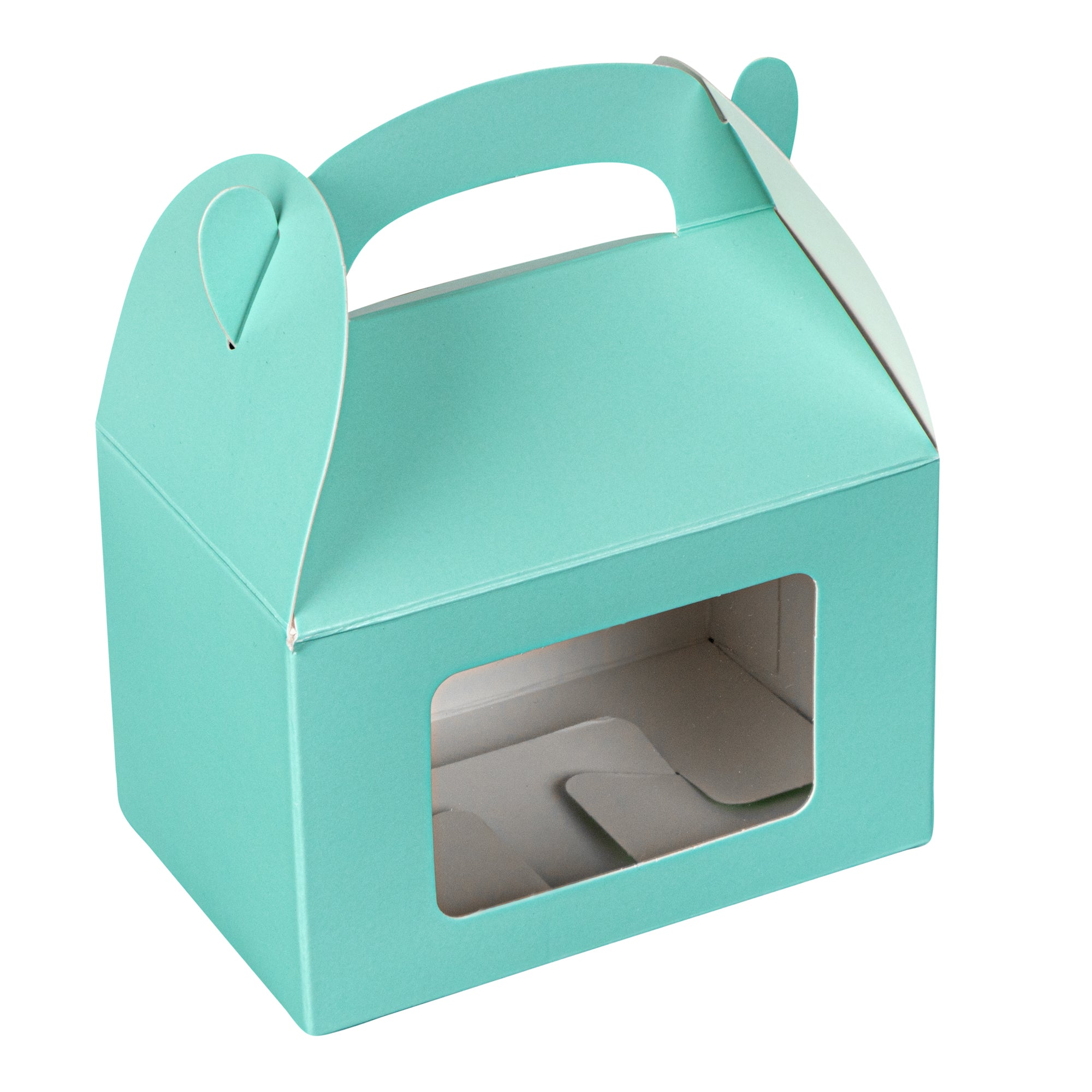 Bio Tek Turquoise Paper Gable Box / Take Out Container - with Window - 4" x 2 1/2" x 2 1/2" - 100 count box