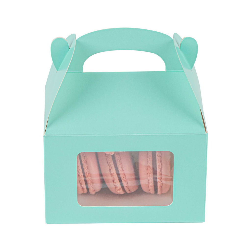 Bio Tek Turquoise Paper Gable Box / Take Out Container - with Window - 4" x 2 1/2" x 2 1/2" - 25 count box