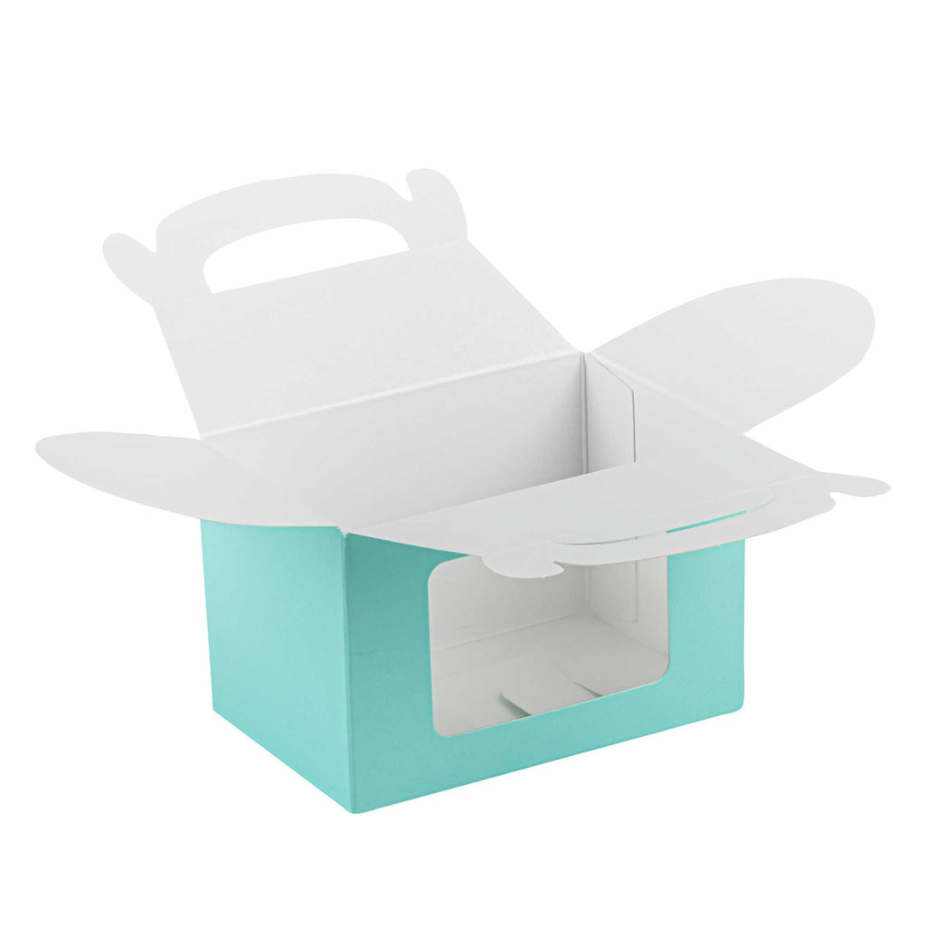 Bio Tek Turquoise Paper Gable Box / Take Out Container - with Window - 4" x 2 1/2" x 2 1/2" - 25 count box