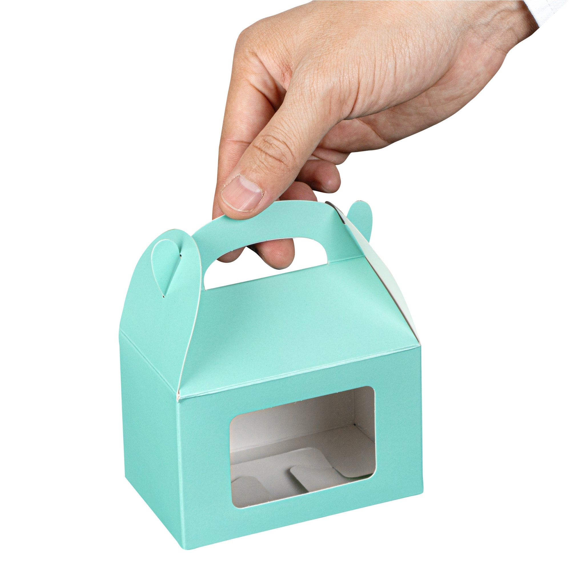 Bio Tek Turquoise Paper Gable Box / Take Out Container - with Window - 4" x 2 1/2" x 2 1/2" - 100 count box
