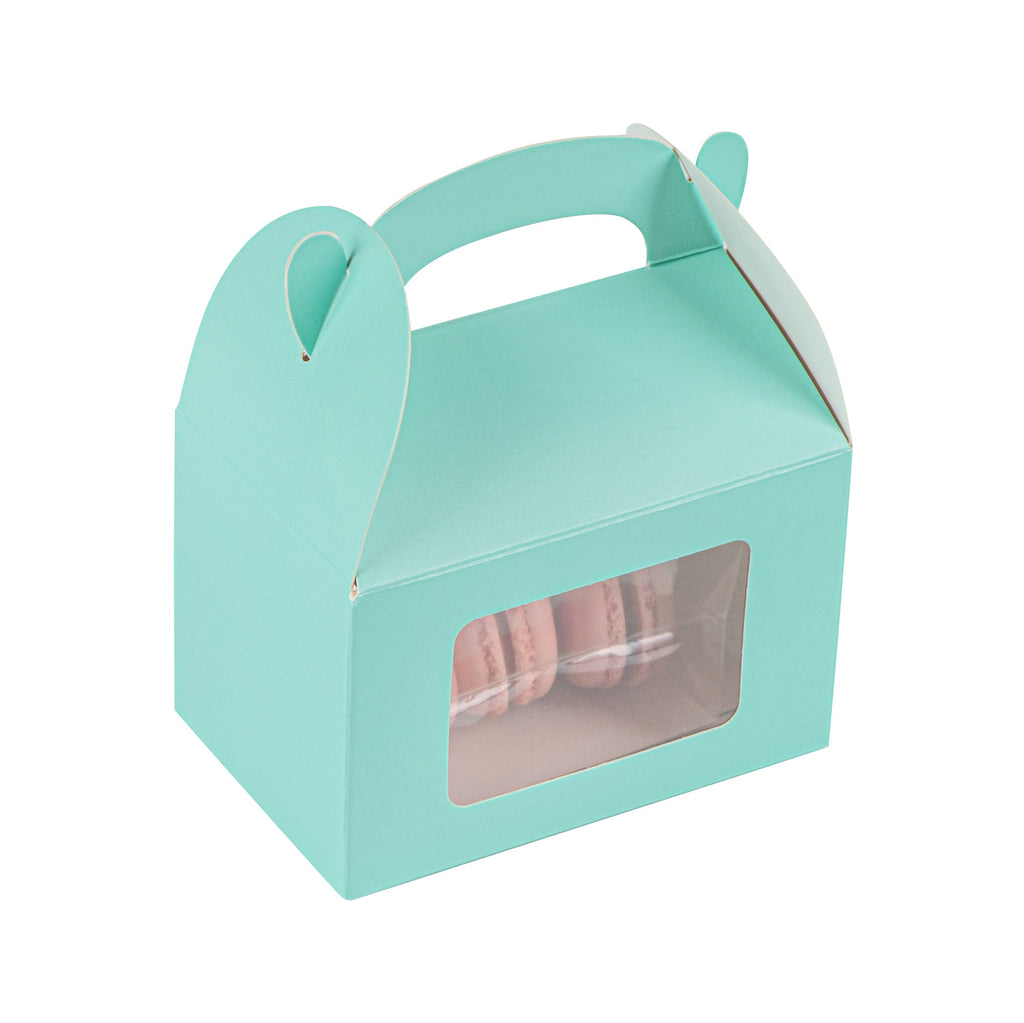 Bio Tek Turquoise Paper Gable Box / Take Out Container - with Window - 4" x 2 1/2" x 2 1/2" - 100 count box