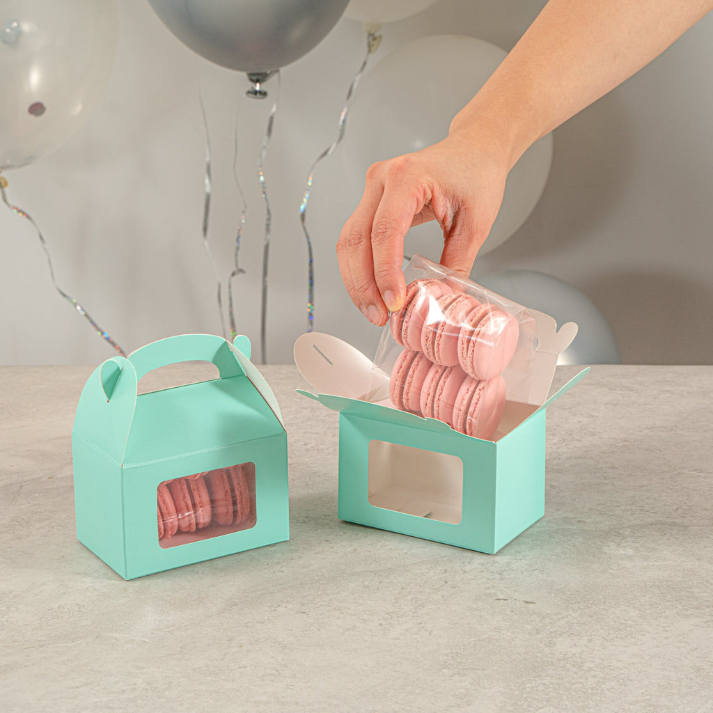 Bio Tek Turquoise Paper Gable Box / Take Out Container - with Window - 4" x 2 1/2" x 2 1/2" - 100 count box