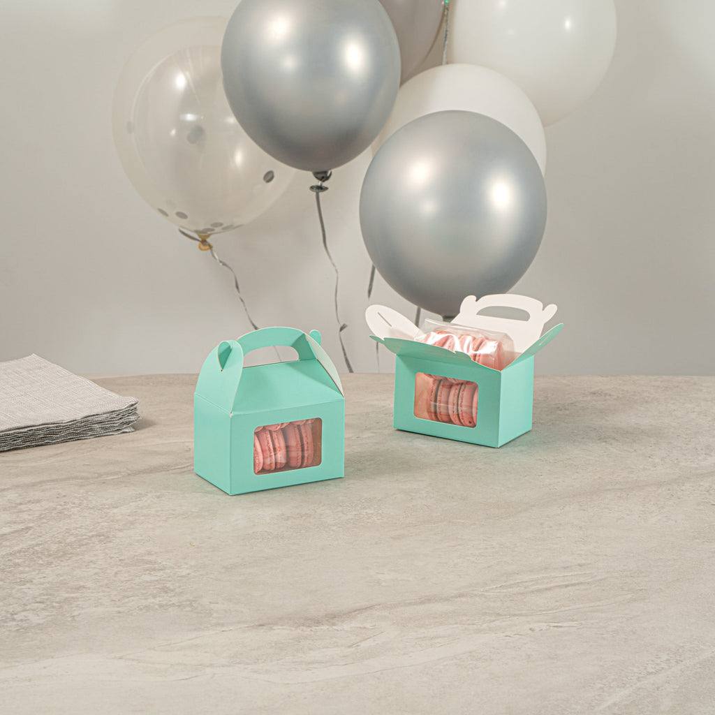 Bio Tek Turquoise Paper Gable Box / Take Out Container - with Window - 4" x 2 1/2" x 2 1/2" - 100 count box