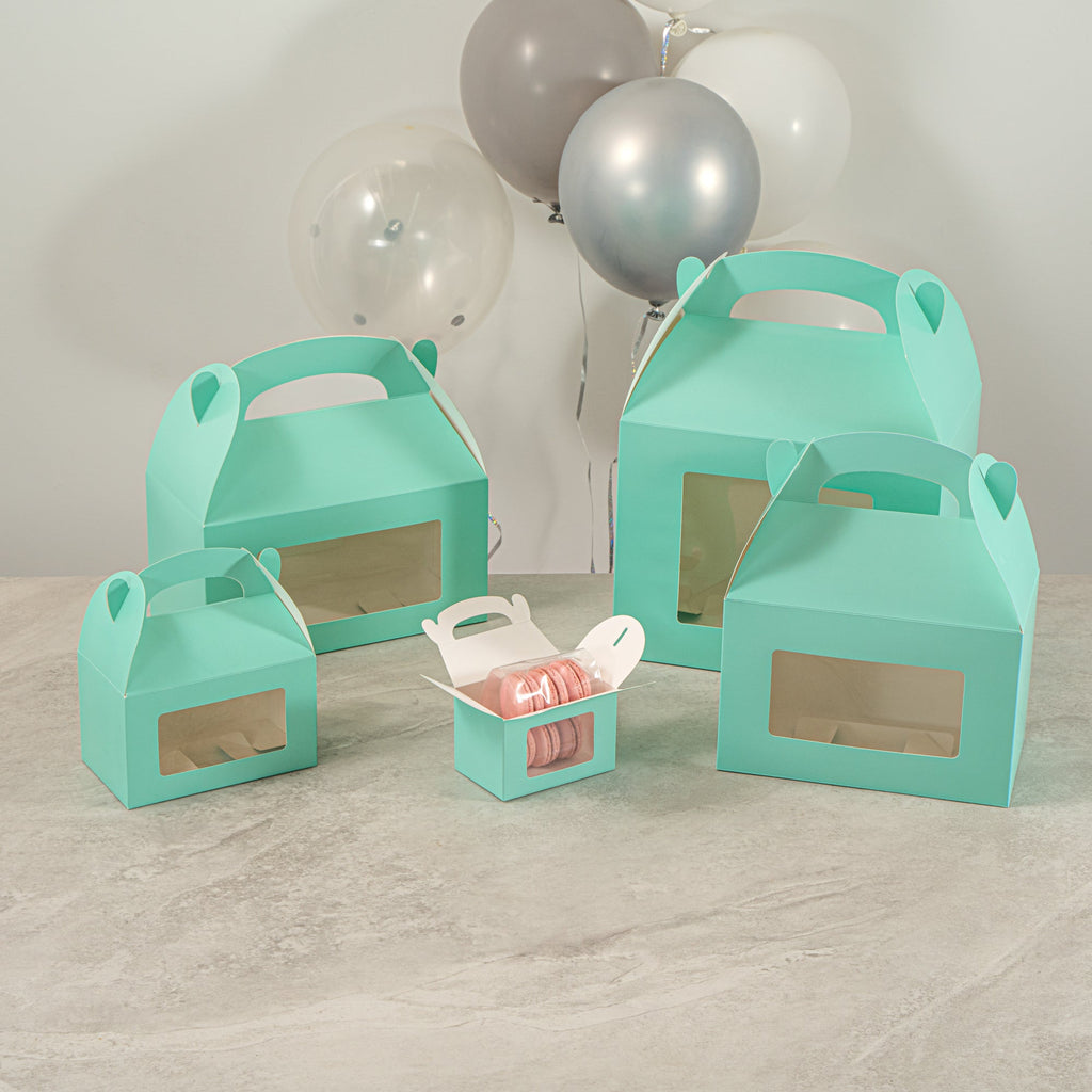 Bio Tek Turquoise Paper Gable Box / Take Out Container - with Window - 4" x 2 1/2" x 2 1/2" - 100 count box