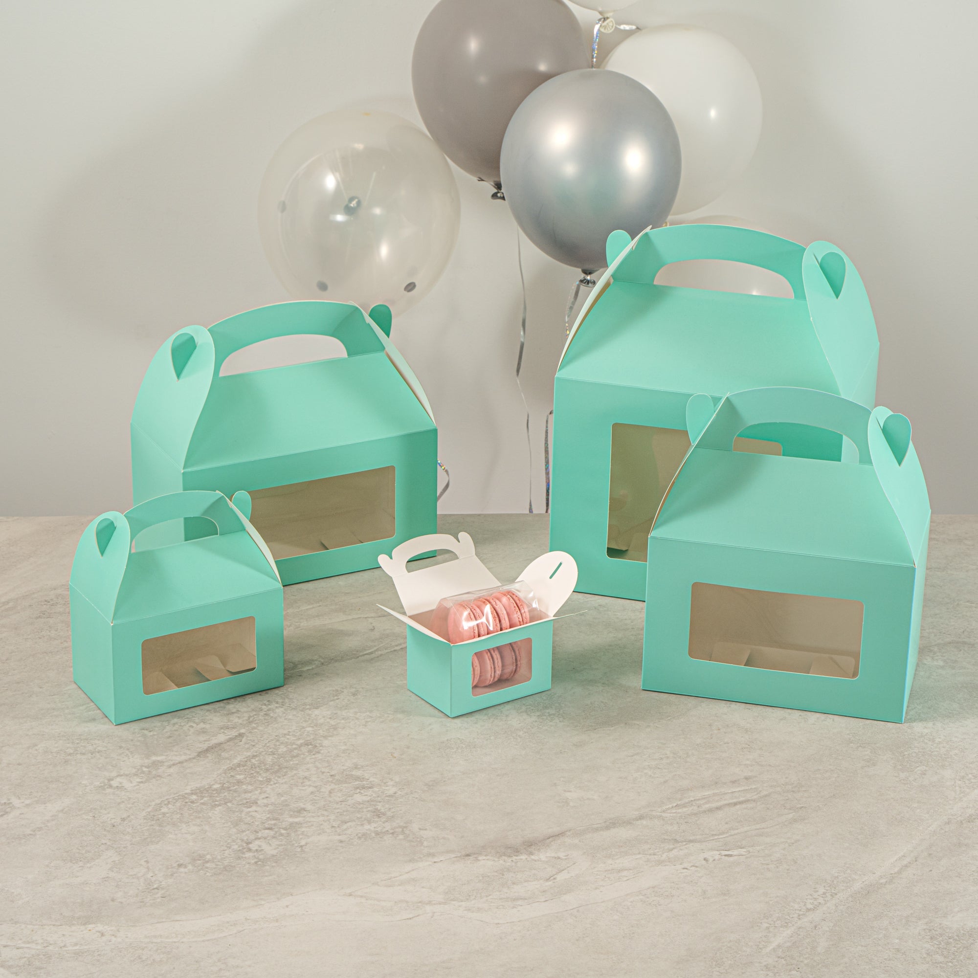 Bio Tek Turquoise Paper Gable Box / Take Out Container - with Window - 4" x 2 1/2" x 2 1/2" - 100 count box
