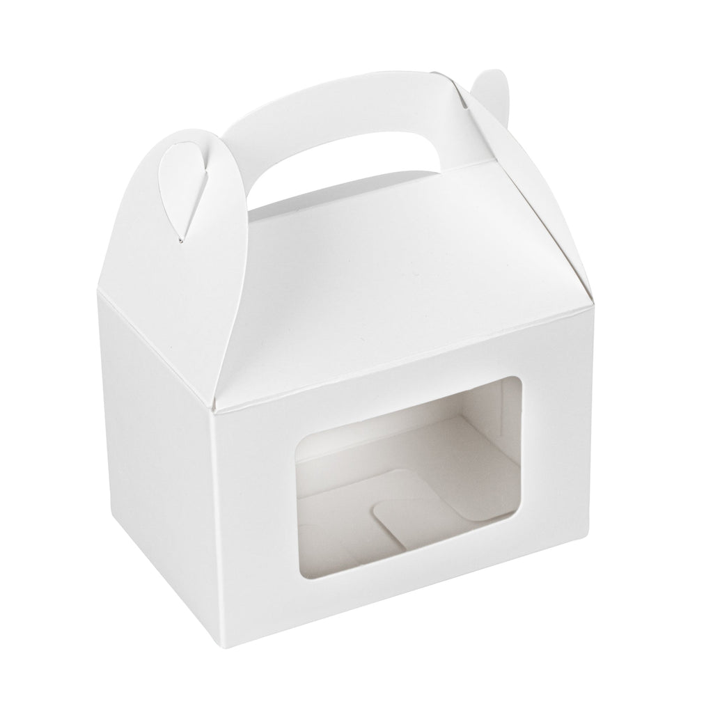 Bio Tek White Paper Gable Box / Take Out Container - Greaseproof, with Window - 4" x 2 1/2" x 2 1/2" - 100 count box