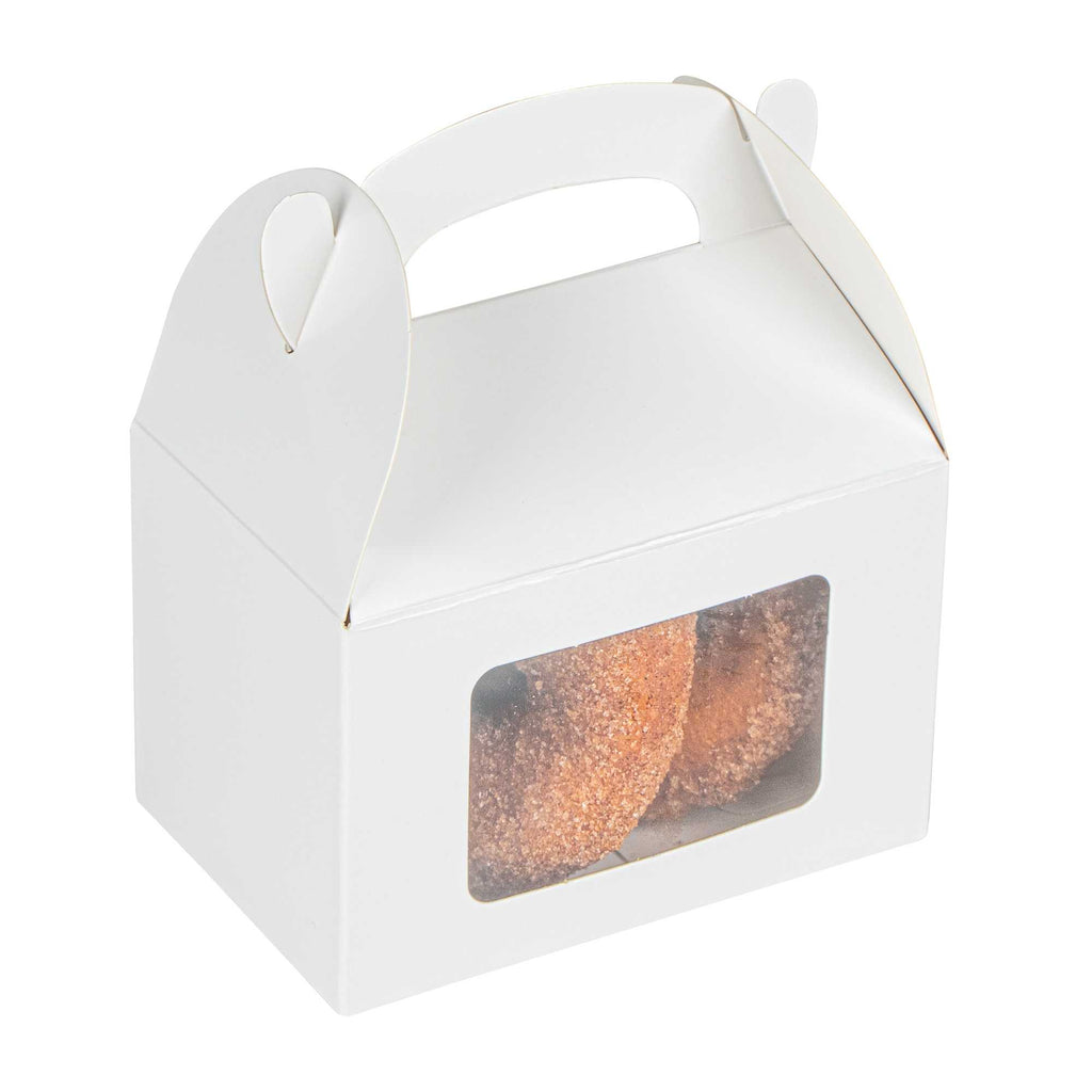 Bio Tek White Paper Gable Box / Take Out Container - Greaseproof, with Window - 4" x 2 1/2" x 2 1/2" - 25 count box