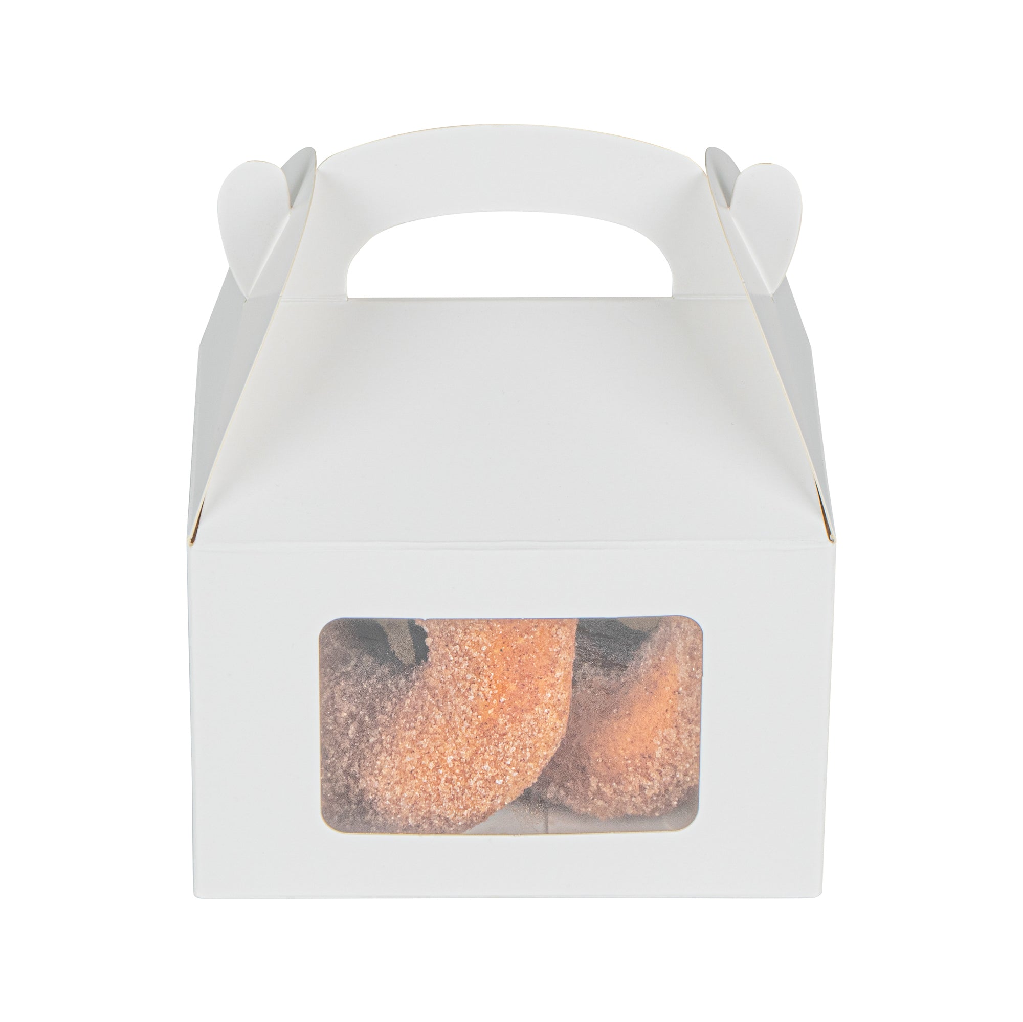 Bio Tek White Paper Gable Box / Take Out Container - Greaseproof, with Window - 4" x 2 1/2" x 2 1/2" - 100 count box