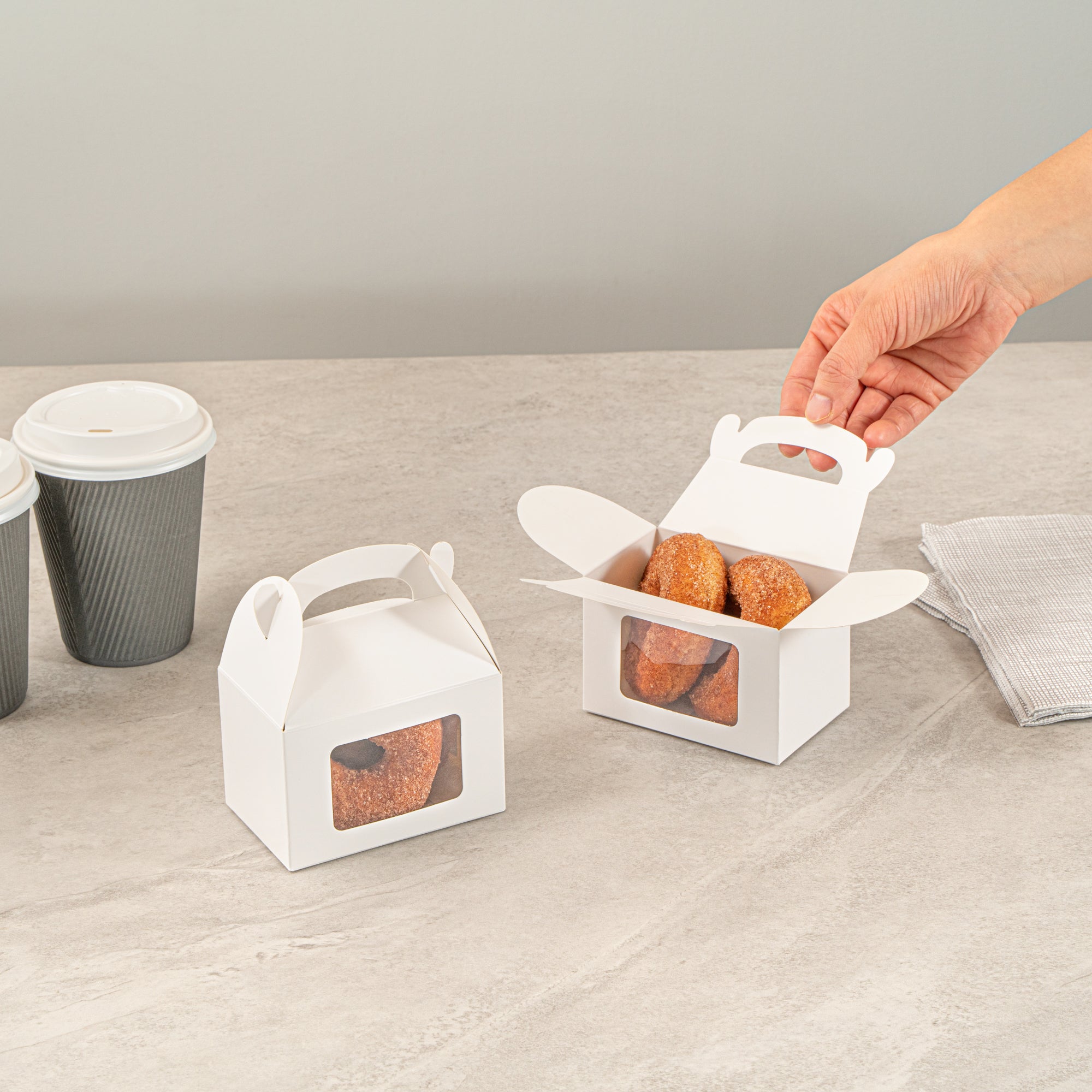 Bio Tek White Paper Gable Box / Take Out Container - Greaseproof, with Window - 4" x 2 1/2" x 2 1/2" - 100 count box