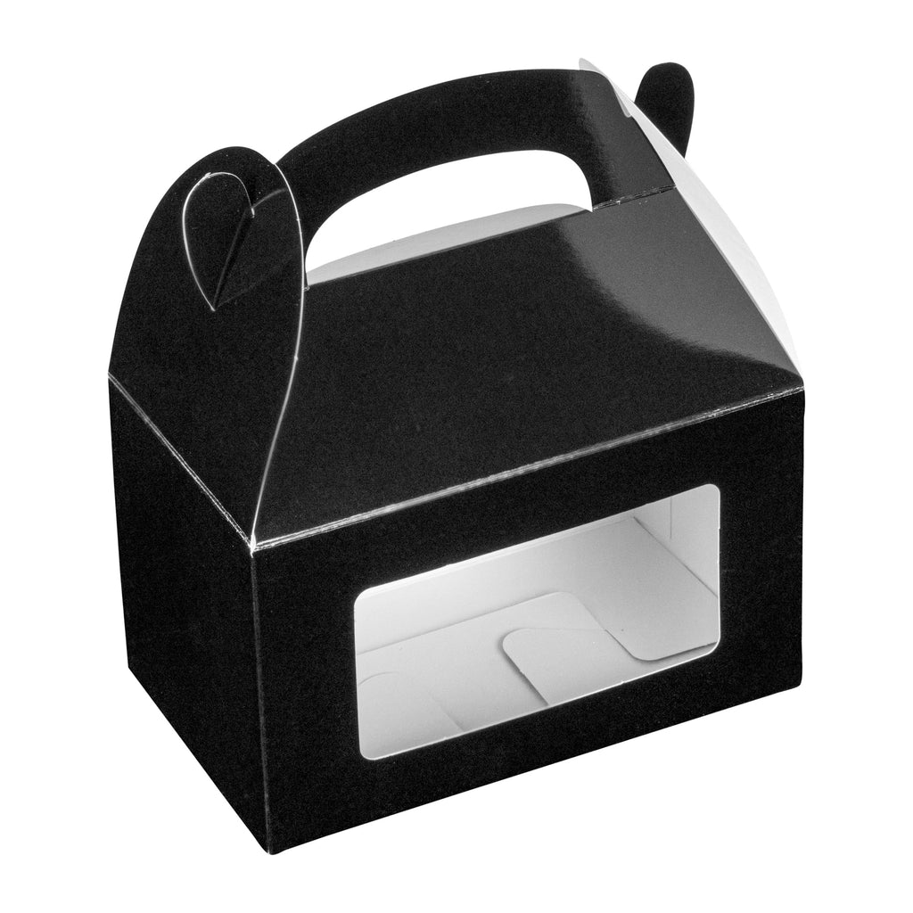 Bio Tek Black Paper Gable Box / Take Out Container - Greaseproof, with Window - 6" x 3 1/2" x 3 1/2" - 100 count box