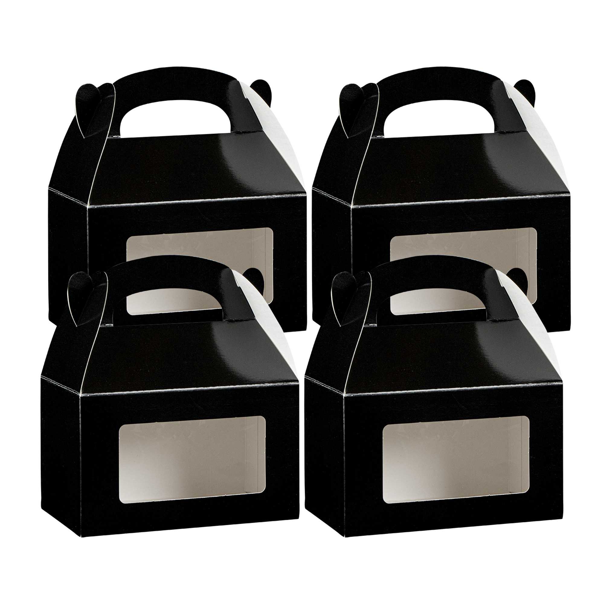 Bio Tek Black Paper Gable Box / Take Out Container - Greaseproof, with Window - 6" x 3 1/2" x 3 1/2" - 25 count box