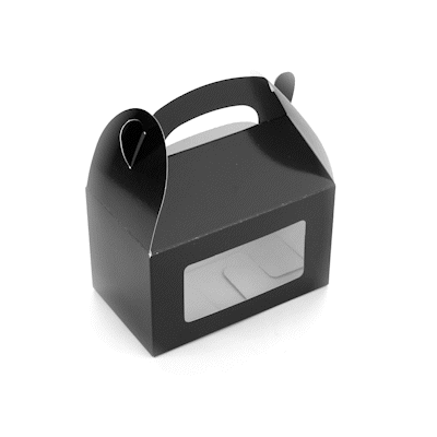 Bio Tek Black Paper Gable Box / Take Out Container - Greaseproof, with Window - 6" x 3 1/2" x 3 1/2" - 25 count box