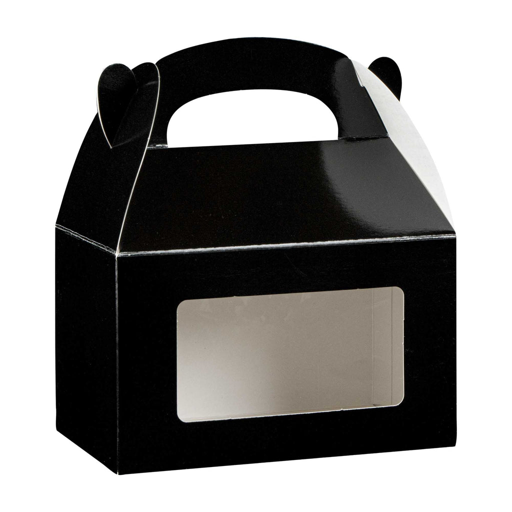Bio Tek Black Paper Gable Box / Take Out Container - Greaseproof, with Window - 6" x 3 1/2" x 3 1/2" - 25 count box