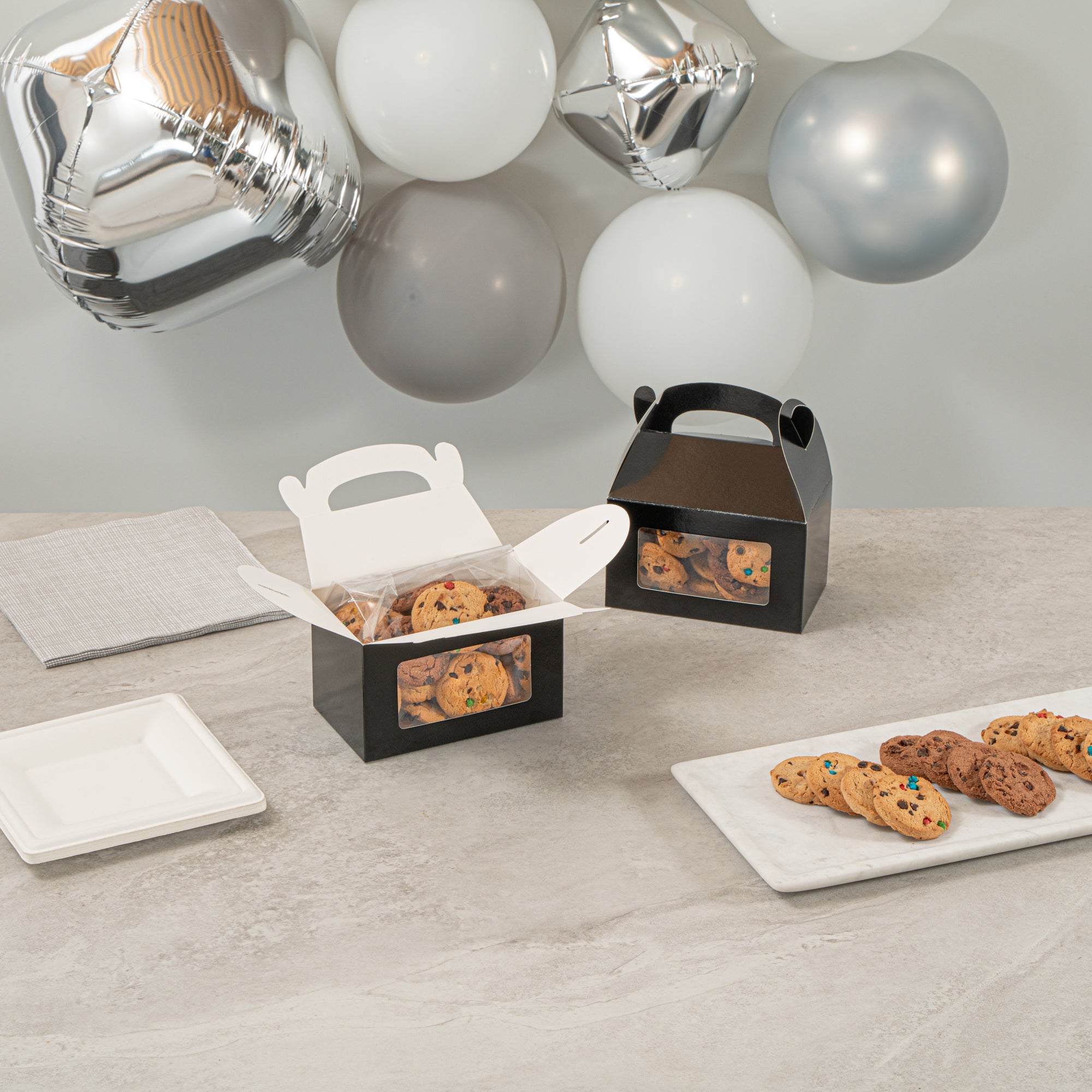 Bio Tek Black Paper Gable Box / Take Out Container - Greaseproof, with Window - 6" x 3 1/2" x 3 1/2" - 100 count box