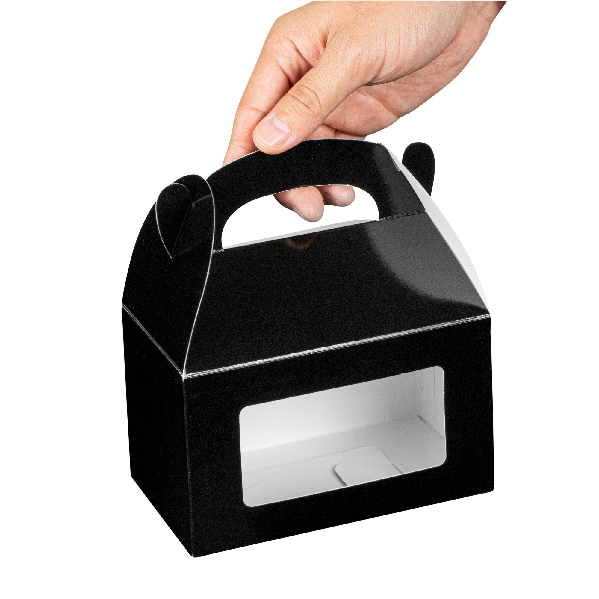 Bio Tek Black Paper Gable Box / Take Out Container - Greaseproof, with Window - 6" x 3 1/2" x 3 1/2" - 100 count box
