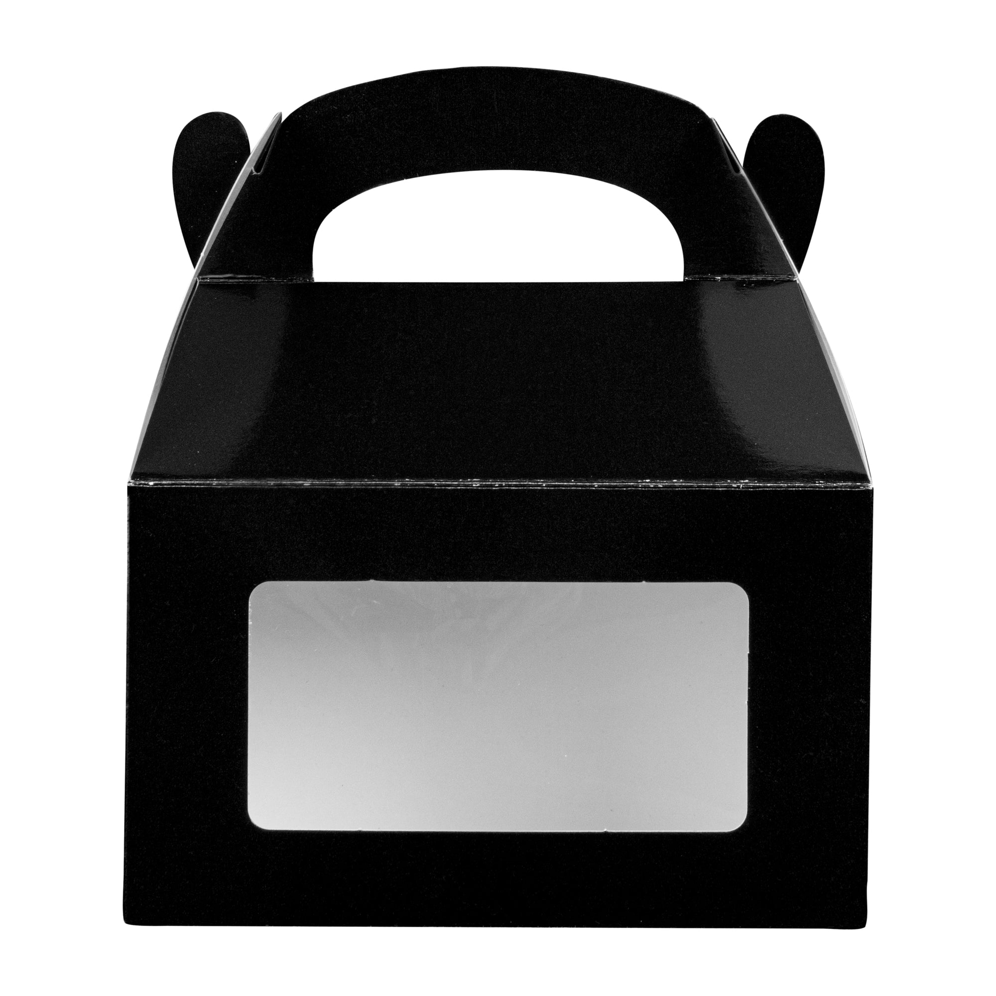 Bio Tek Black Paper Gable Box / Take Out Container - Greaseproof, with Window - 6" x 3 1/2" x 3 1/2" - 100 count box