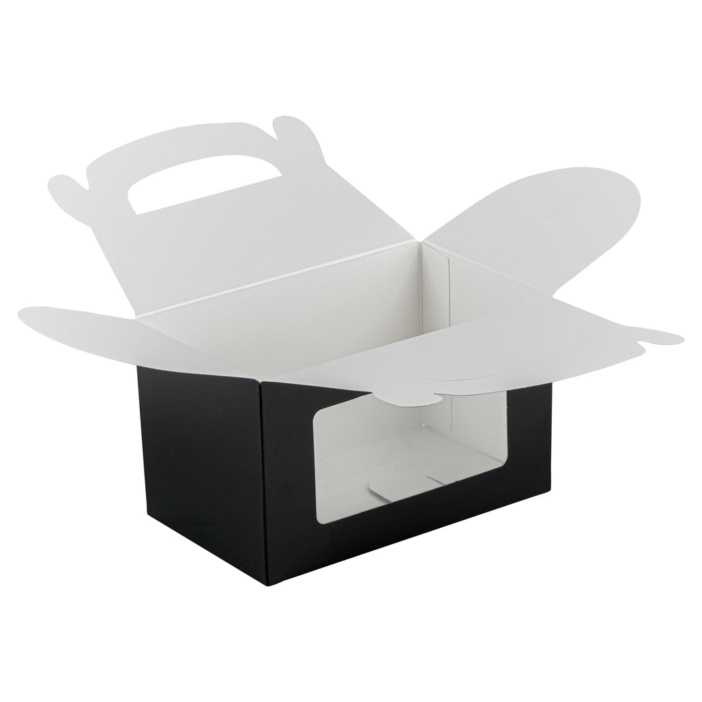 Bio Tek Black Paper Gable Box / Take Out Container - Greaseproof, with Window - 6" x 3 1/2" x 3 1/2" - 100 count box