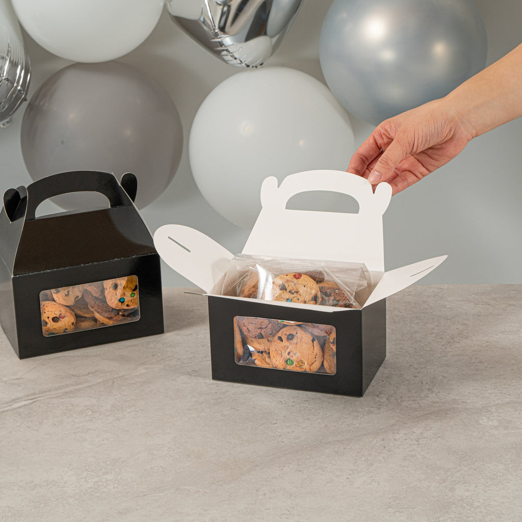 Bio Tek Black Paper Gable Box / Take Out Container - Greaseproof, with Window - 6" x 3 1/2" x 3 1/2" - 100 count box