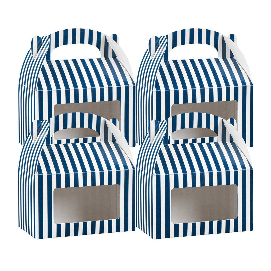 Bio Tek Blue & White Stripe Paper Gable Box / Take Out Container - with Window - 6" x 3 1/2" x 3 1/2" - 25 count box