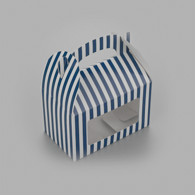 Bio Tek Blue & White Stripe Paper Gable Box / Take Out Container - with Window - 6" x 3 1/2" x 3 1/2" - 25 count box