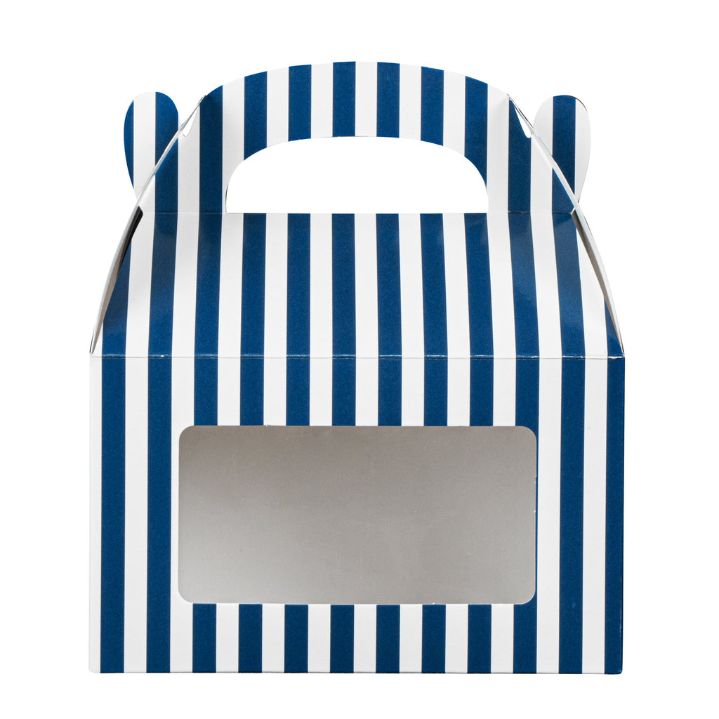 Bio Tek Blue & White Stripe Paper Gable Box / Take Out Container - with Window - 6" x 3 1/2" x 3 1/2" - 100 count box
