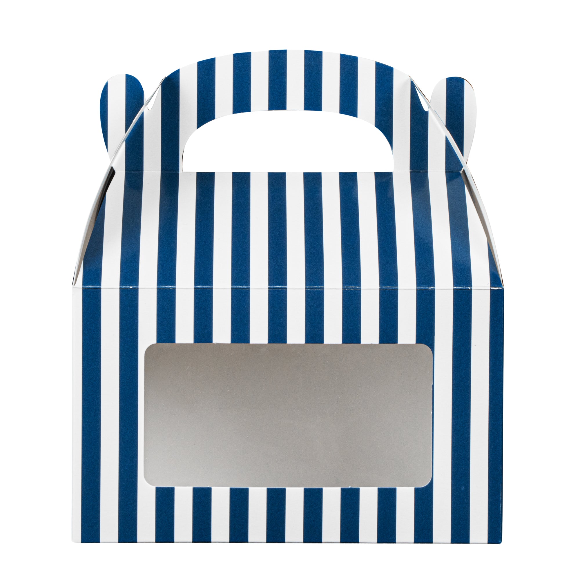Bio Tek Blue & White Stripe Paper Gable Box / Take Out Container - with Window - 6" x 3 1/2" x 3 1/2" - 100 count box