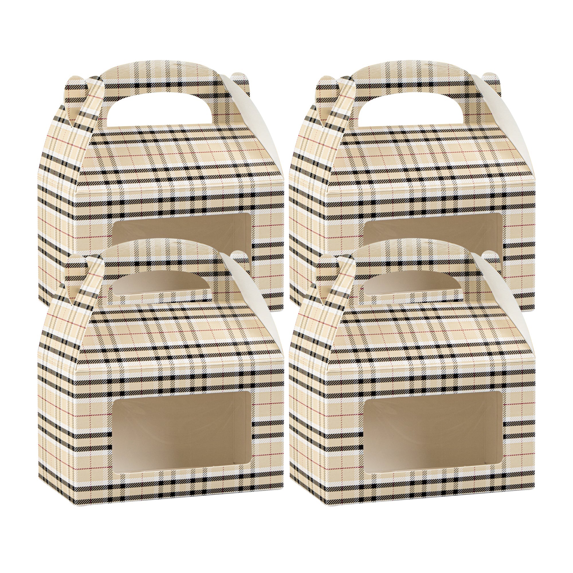 Bio Tek Plaid Paper Gable Box / Take Out Container - with Window - 6" x 3 1/2" x 3 1/2" - 100 count box