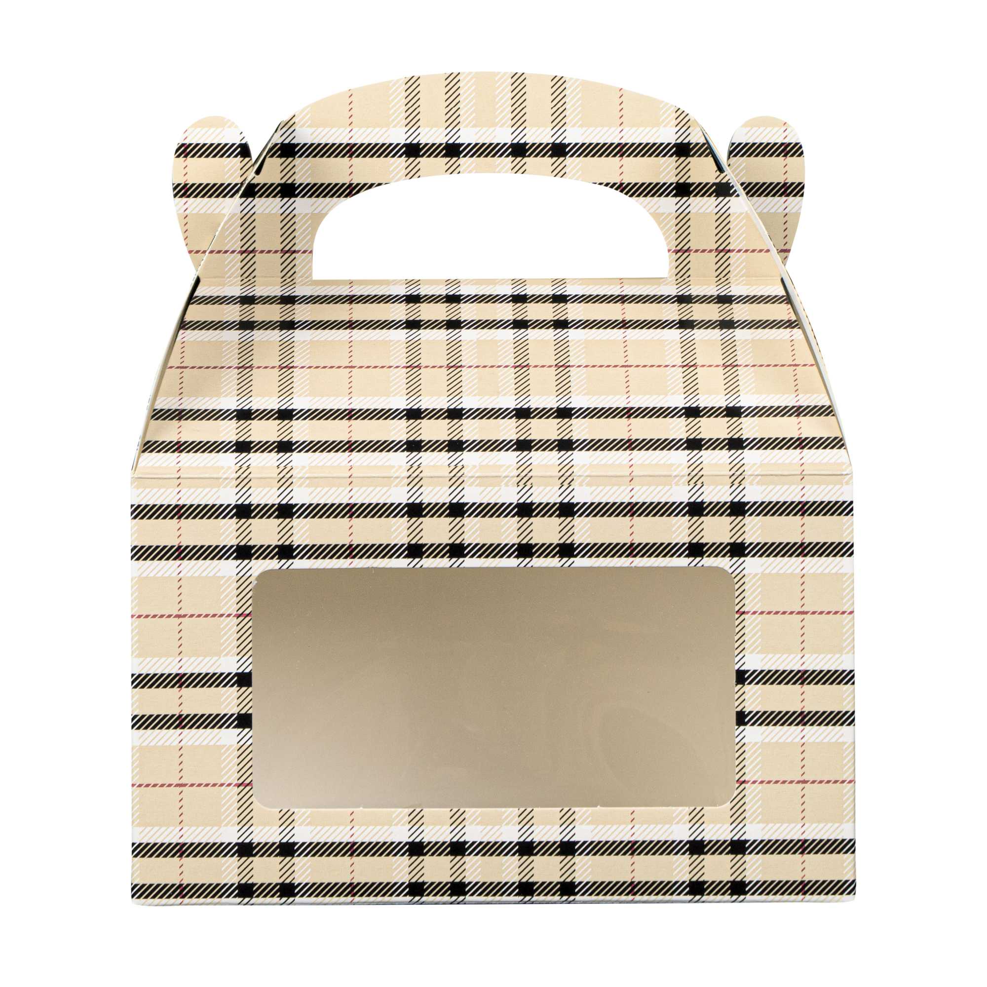 Bio Tek Plaid Paper Gable Box / Take Out Container - with Window - 6" x 3 1/2" x 3 1/2" - 25 count box