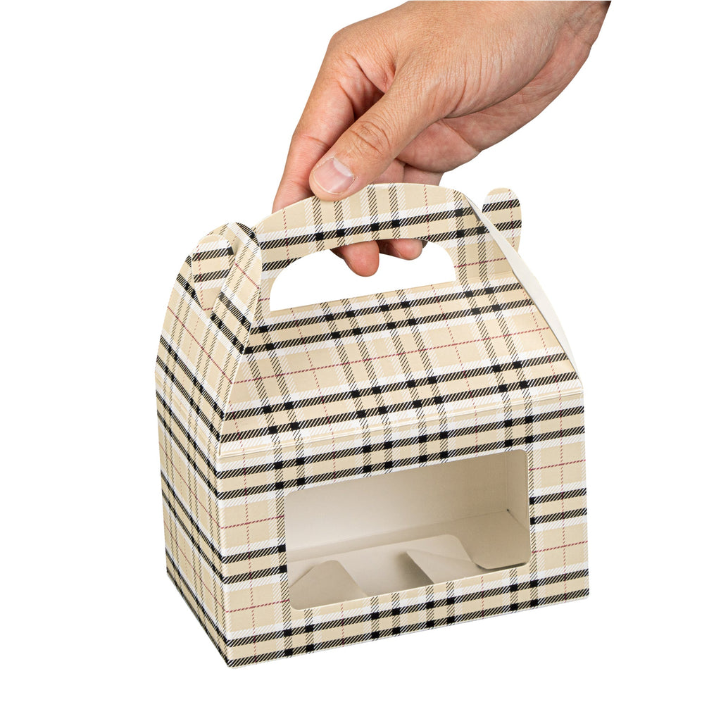 Bio Tek Plaid Paper Gable Box / Take Out Container - with Window - 6" x 3 1/2" x 3 1/2" - 100 count box