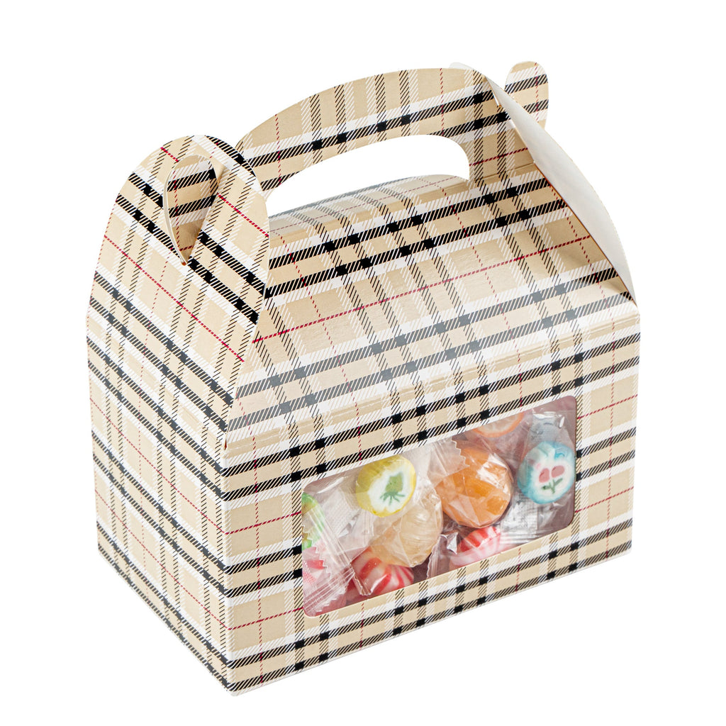 Bio Tek Plaid Paper Gable Box / Take Out Container - with Window - 6" x 3 1/2" x 3 1/2" - 100 count box