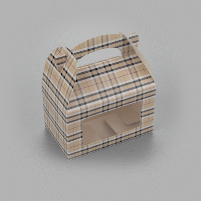 Bio Tek Plaid Paper Gable Box / Take Out Container - with Window - 6" x 3 1/2" x 3 1/2" - 100 count box