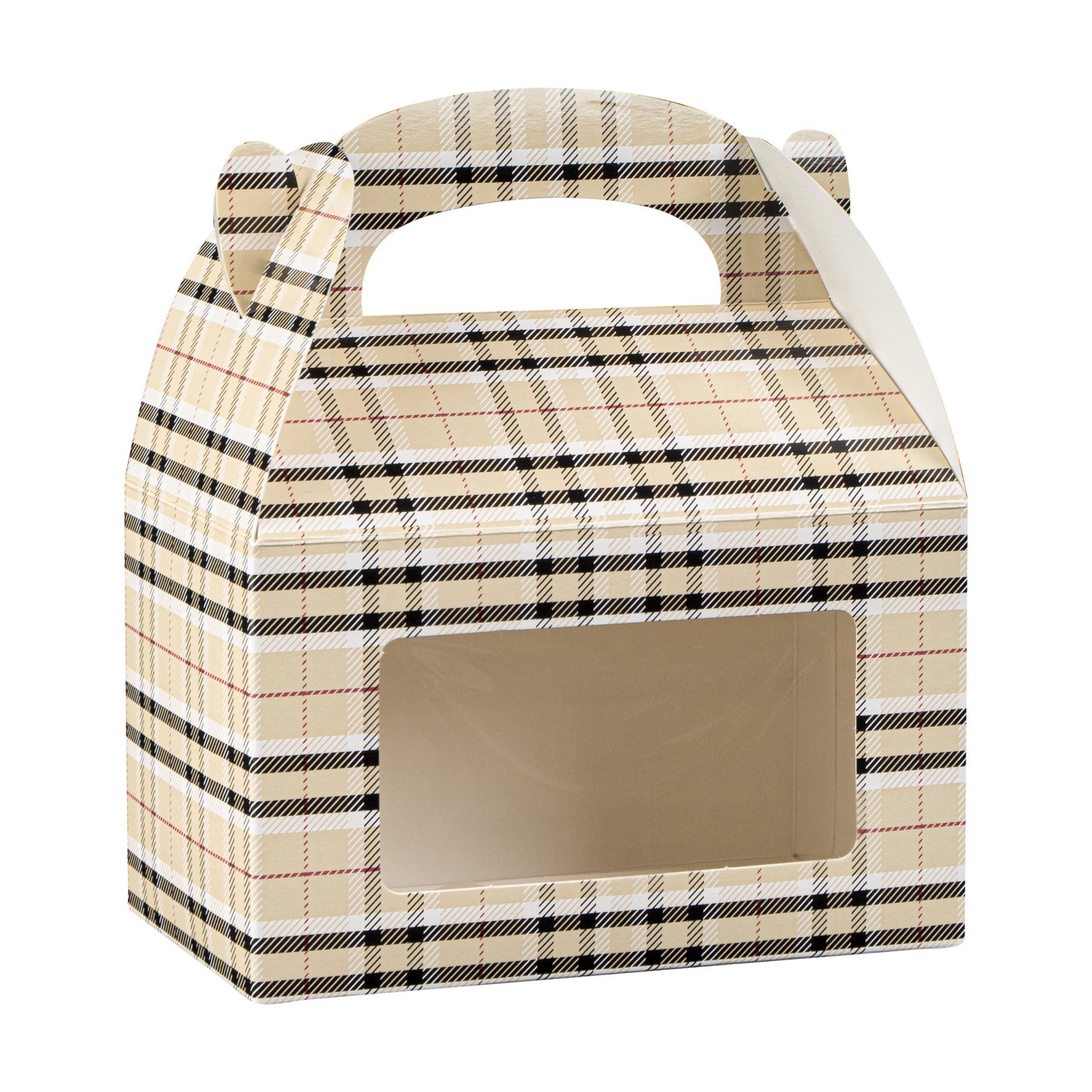 Bio Tek Plaid Paper Gable Box / Take Out Container - with Window - 6" x 3 1/2" x 3 1/2" - 100 count box