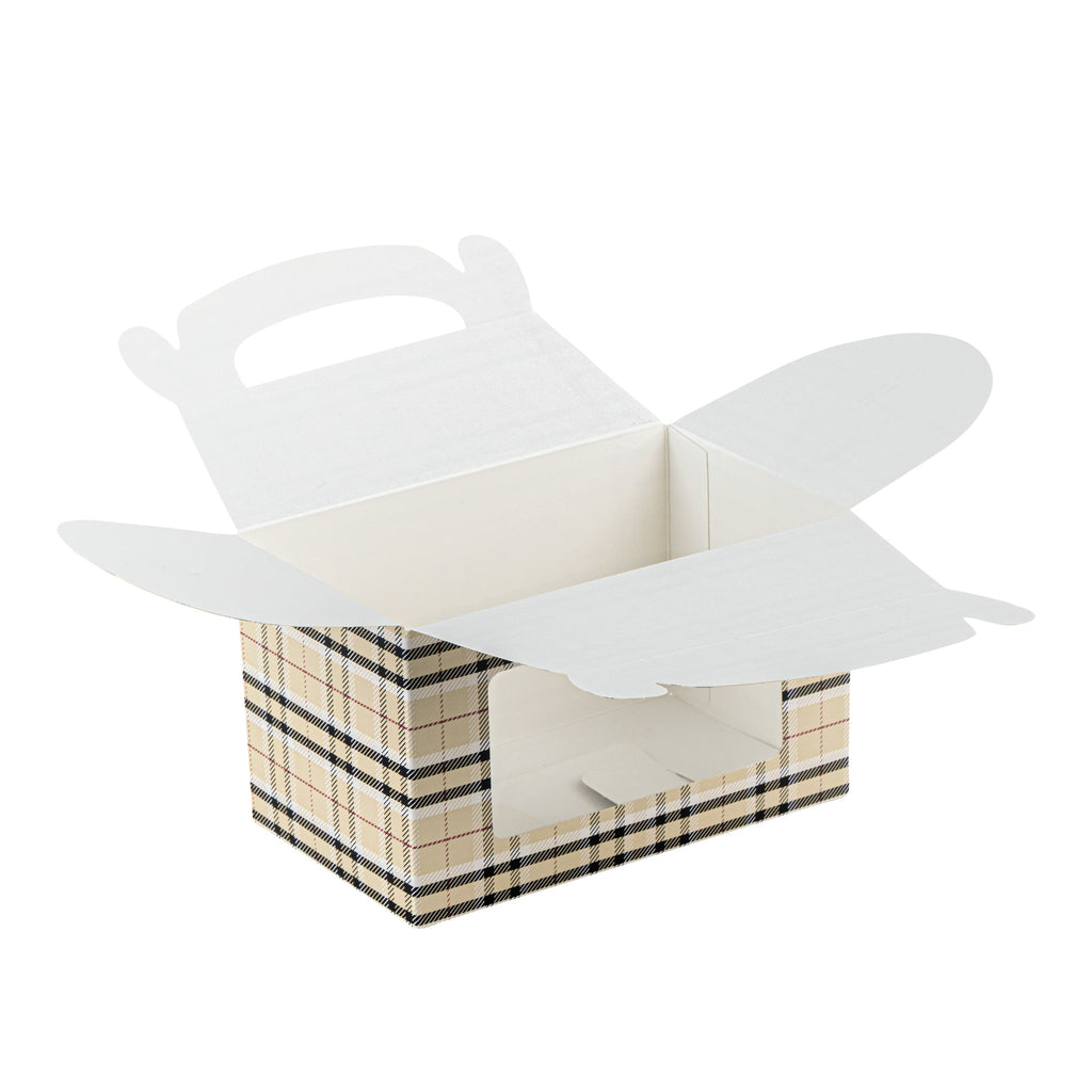 Bio Tek Plaid Paper Gable Box / Take Out Container - with Window - 6" x 3 1/2" x 3 1/2" - 100 count box