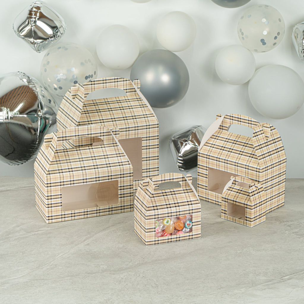 Bio Tek Plaid Paper Gable Box / Take Out Container - with Window - 6" x 3 1/2" x 3 1/2" - 100 count box