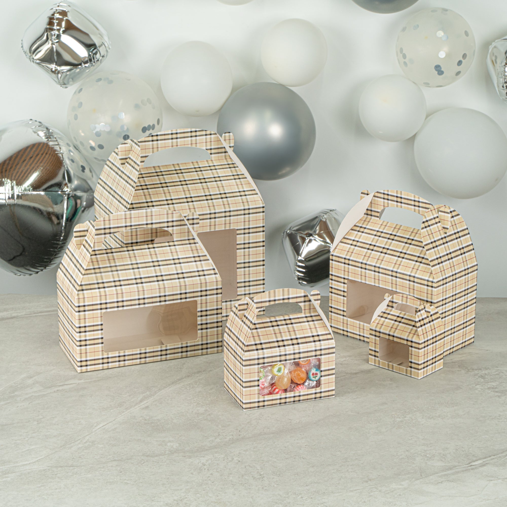 Bio Tek Plaid Paper Gable Box / Take Out Container - with Window - 6" x 3 1/2" x 3 1/2" - 100 count box