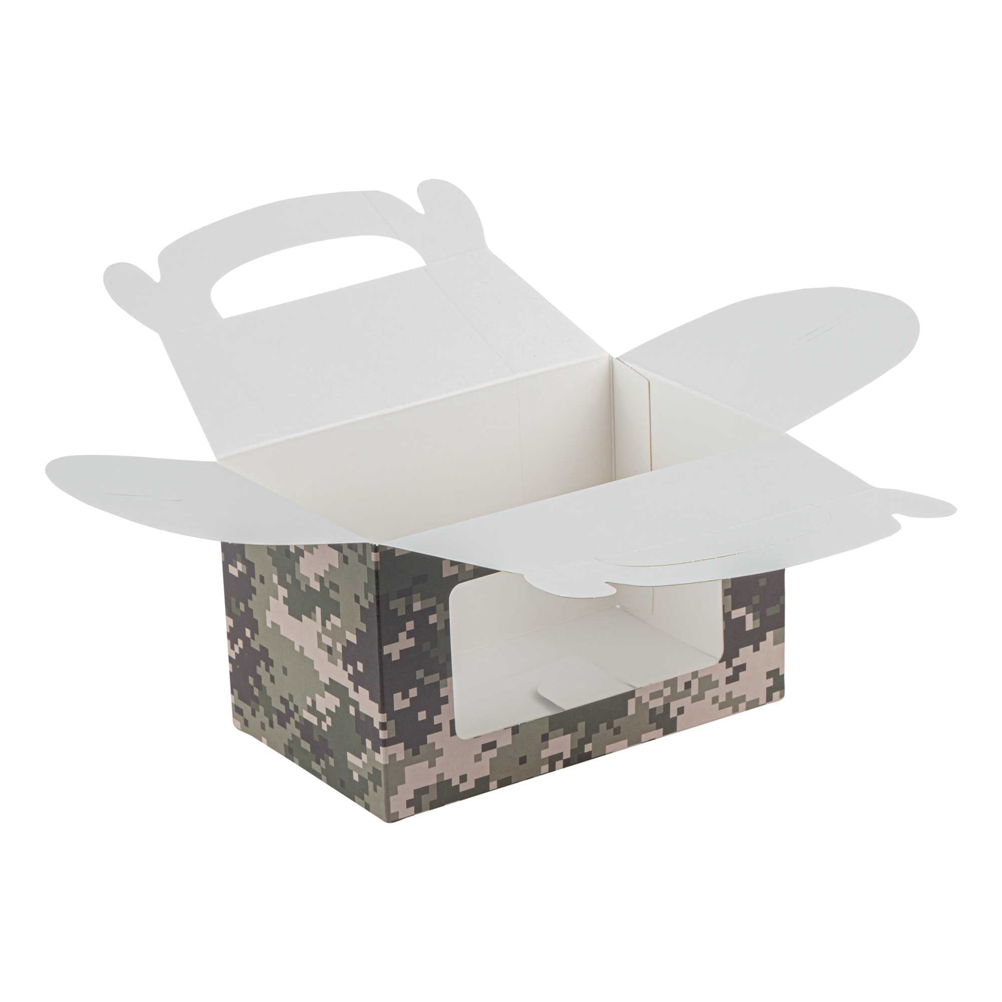 Bio Tek Camouflage Paper Gable Box / Take Out Container - with Window - 6" x 3 1/2" x 3 1/2" - 25 count box