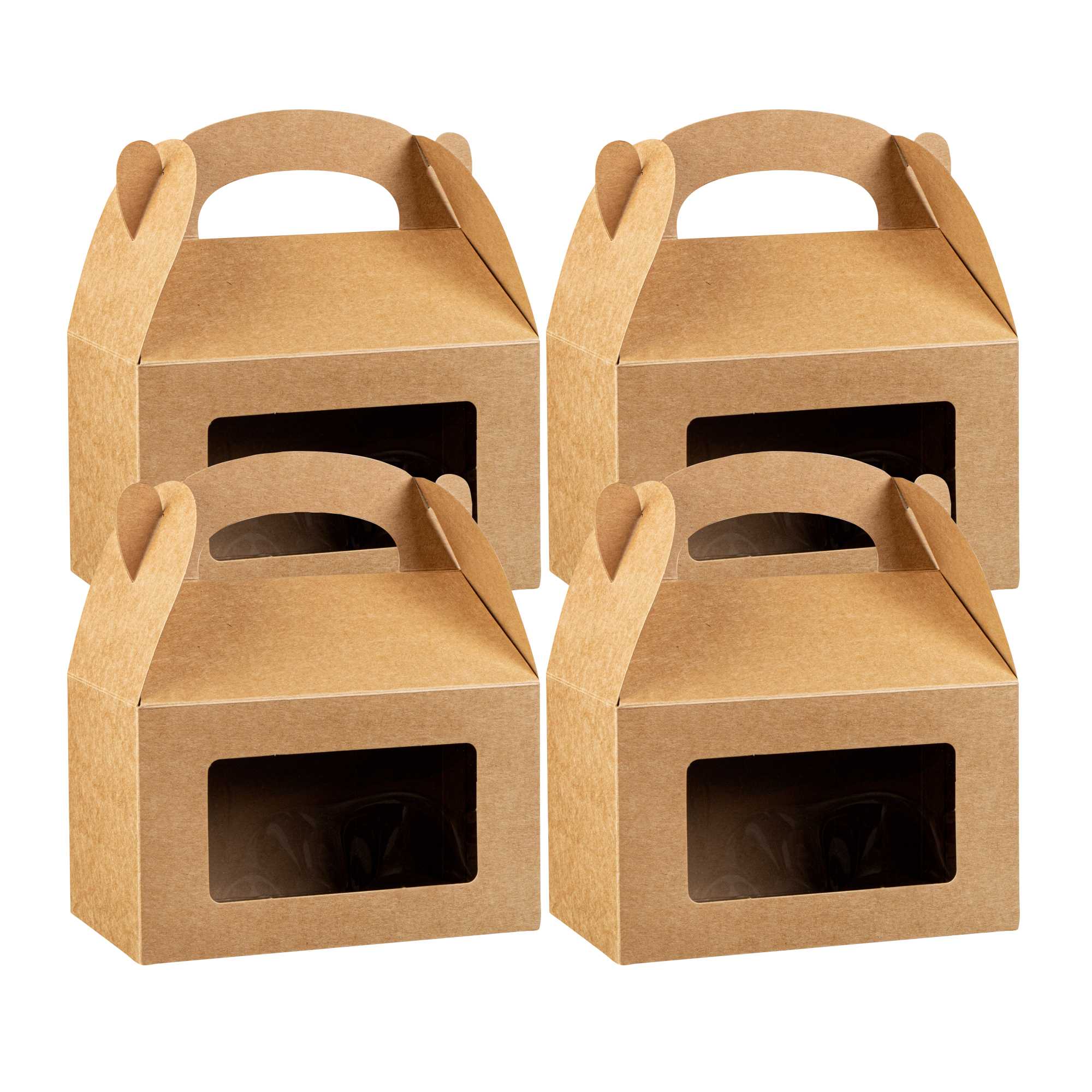 Bio Tek Kraft Paper Gable Box / Take Out Container - Greaseproof, with Window - 6" x 3 1/2" x 3 1/2" - 25 count box