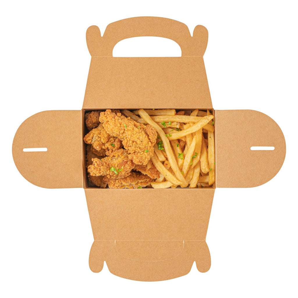 Bio Tek Kraft Paper Gable Box / Take Out Container - Greaseproof, with Window - 6" x 3 1/2" x 3 1/2" - 25 count box