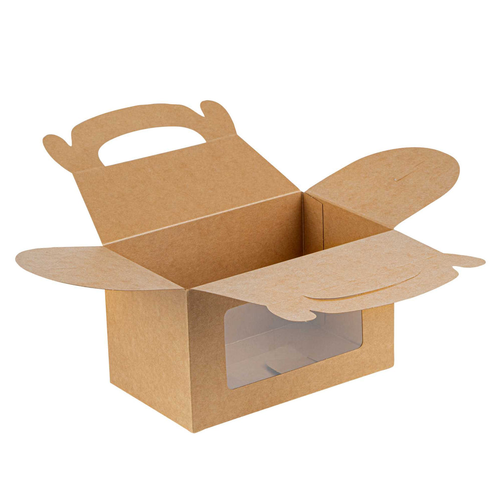 Bio Tek Kraft Paper Gable Box / Take Out Container - Greaseproof, with Window - 6" x 3 1/2" x 3 1/2" - 25 count box
