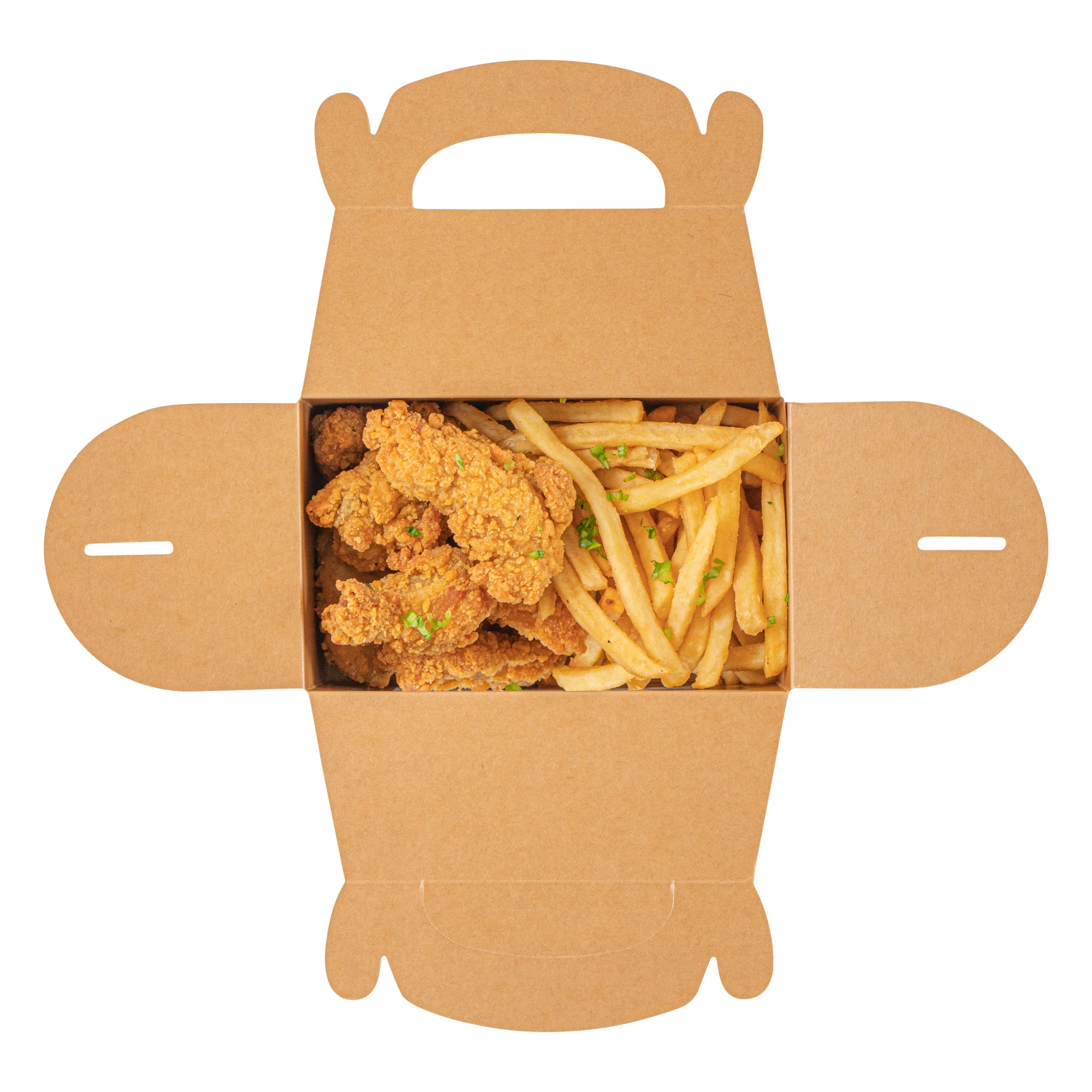 Bio Tek Kraft Paper Gable Box / Take Out Container - Greaseproof, with Window - 6" x 3 1/2" x 3 1/2" - 100 count box