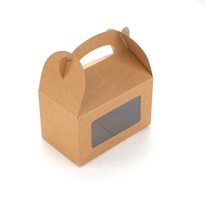 Bio Tek Kraft Paper Gable Box / Take Out Container - Greaseproof, with Window - 6" x 3 1/2" x 3 1/2" - 100 count box