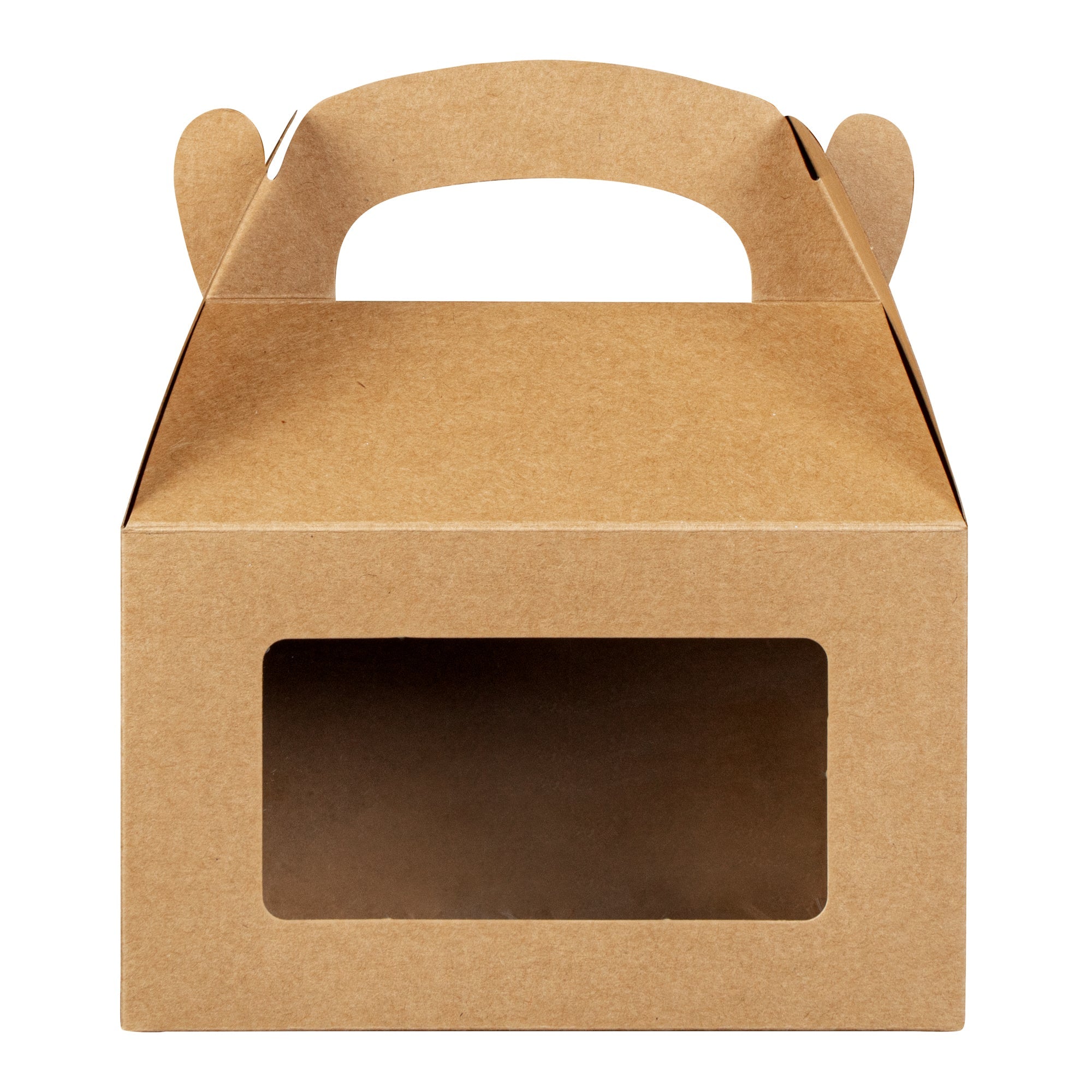Bio Tek Kraft Paper Gable Box / Take Out Container - Greaseproof, with Window - 6" x 3 1/2" x 3 1/2" - 100 count box