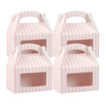 Bio Tek Pink and White Stripe Paper Gable Box / Take Out Container - with Window - 6" x 3 1/2" x 3 1/2" - 100 count box