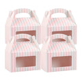 Bio Tek Pink and White Stripe Paper Gable Box / Take Out Container - with Window - 6" x 3 1/2" x 3 1/2" - 25 count box