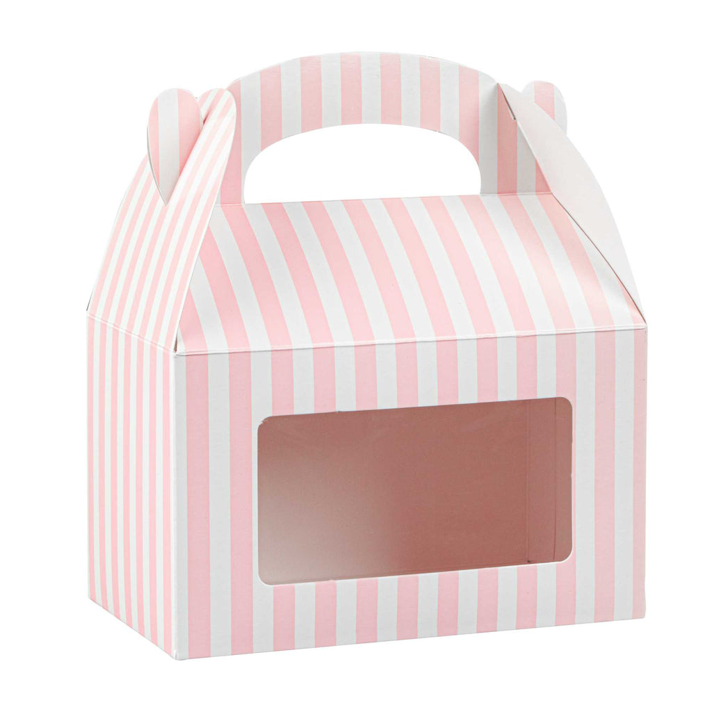 Bio Tek Pink and White Stripe Paper Gable Box / Take Out Container - with Window - 6" x 3 1/2" x 3 1/2" - 25 count box