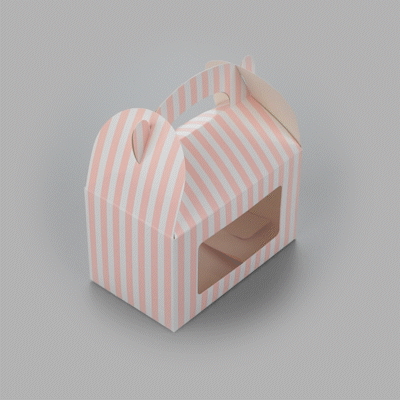 Bio Tek Pink and White Stripe Paper Gable Box / Take Out Container - with Window - 6" x 3 1/2" x 3 1/2" - 100 count box