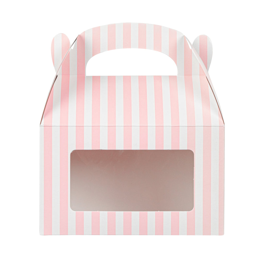 Bio Tek Pink and White Stripe Paper Gable Box / Take Out Container - with Window - 6" x 3 1/2" x 3 1/2" - 100 count box