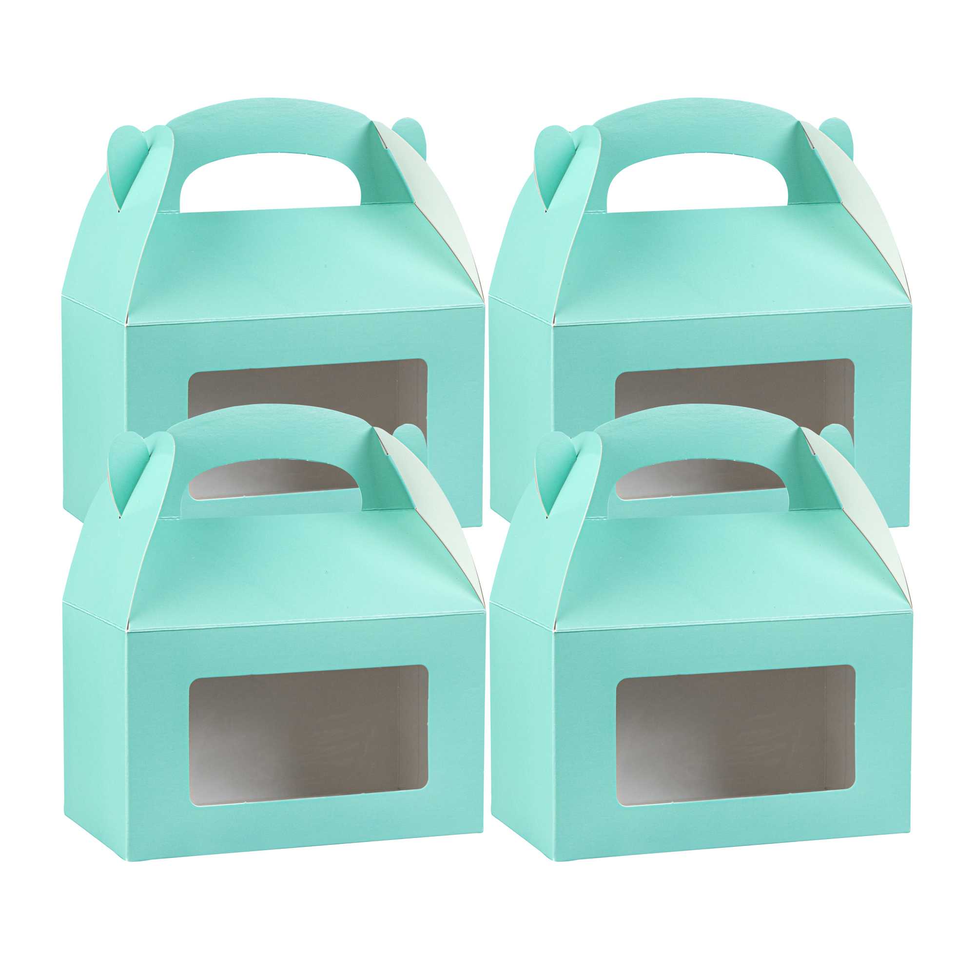 Bio Tek Turquoise Paper Gable Box / Take Out Container - with Window - 6" x 3 1/2" x 3 1/2" - 25 count box