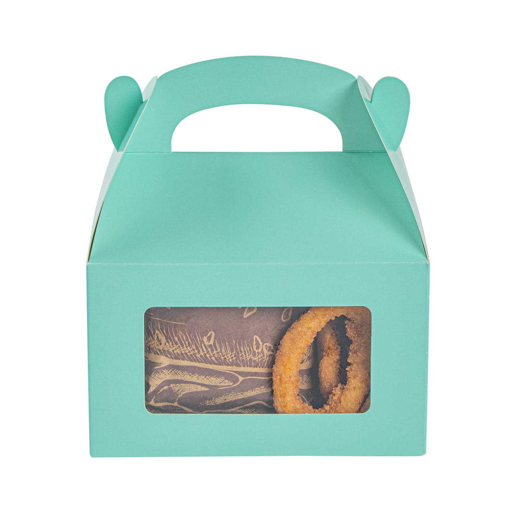 Bio Tek Turquoise Paper Gable Box / Take Out Container - with Window - 6" x 3 1/2" x 3 1/2" - 25 count box