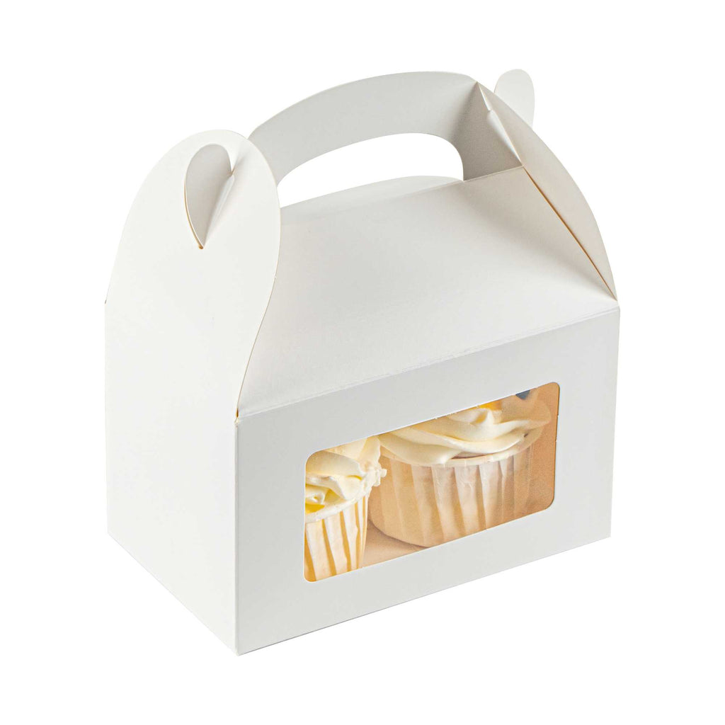 Bio Tek White Paper Gable Box / Take Out Container - Greaseproof, with Window - 6" x 3 1/2" x 3 1/2" - 25 count box